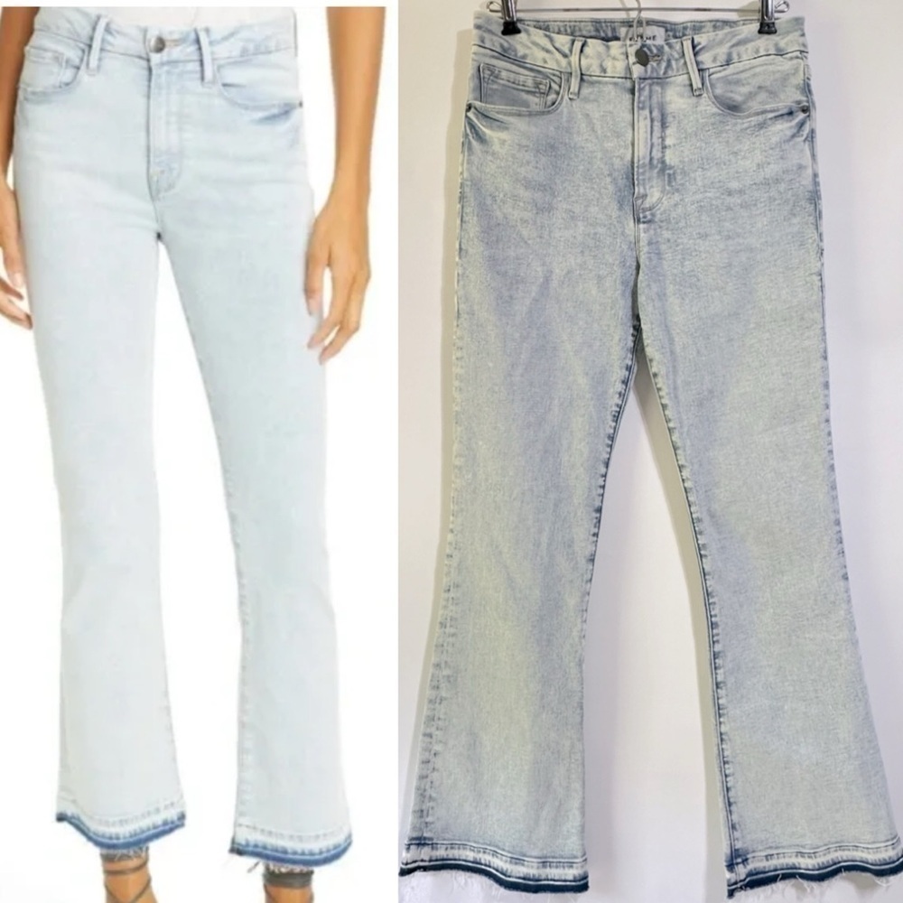 Frame Le Crop Mini Boot Cut High Rise Jeans in Pali acid wash raw hem
